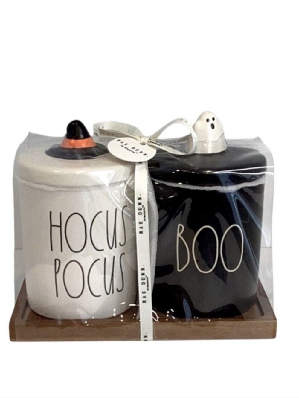 🦄 Rae Dunn 2pc Hocus Pocus/Boo Canister Set with Wood Tray